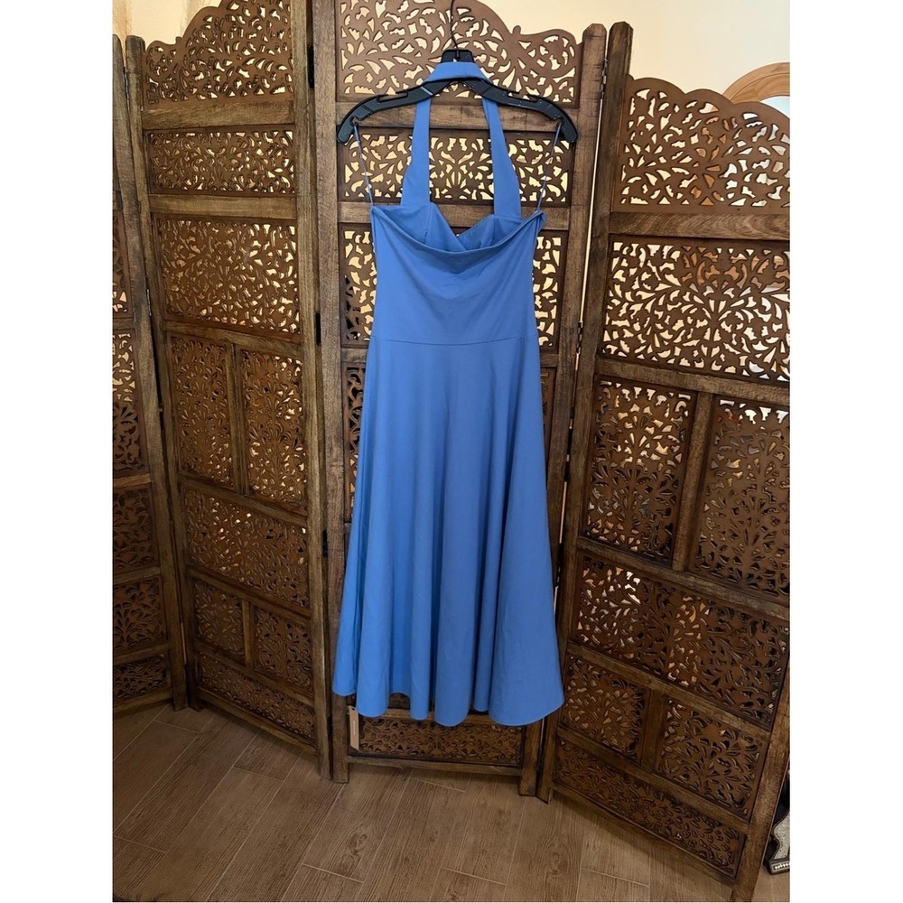 Reformation Sonali Knit Dress Blue Halter Neck Cutout Midi Dress Size S - Picture 2 of 4